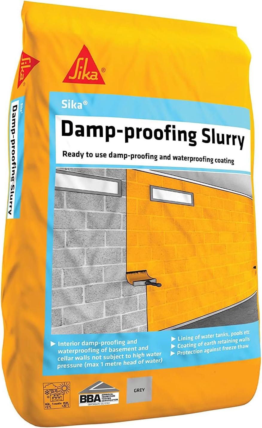 Sika – Damp Proofing Slurry – Waterproof – Adjustable Consistency – Interior and Exterior Applications – Grey – 25kg