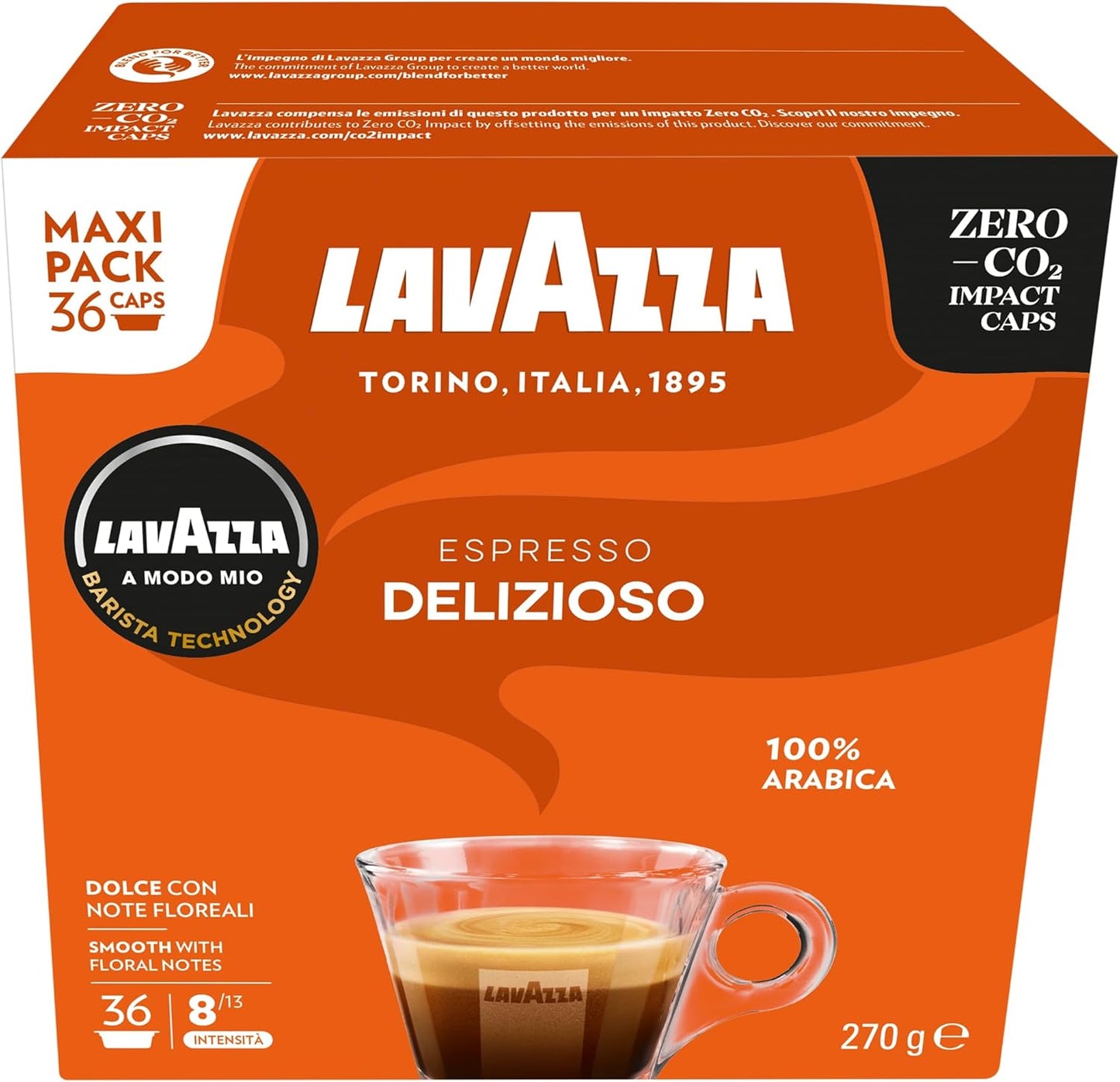 Lavazza, A Modo Mio Delizioso, Coffee Pods Espresso , 100% Arabica, 36 capsules