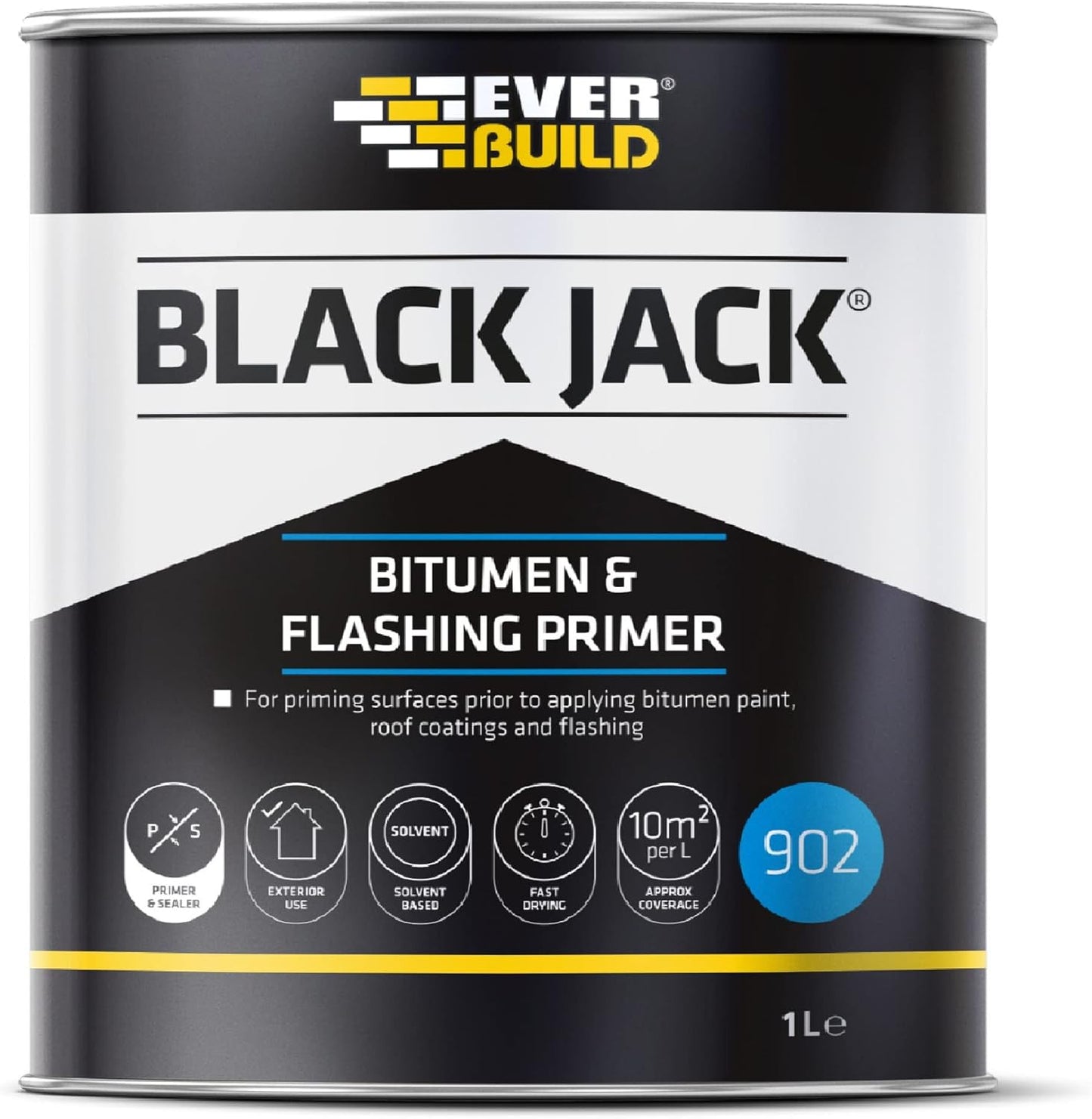 Everbuild Black Jack 902 Bitumen and Flashing Primer – Fast-Drying – Black – 1 Litre