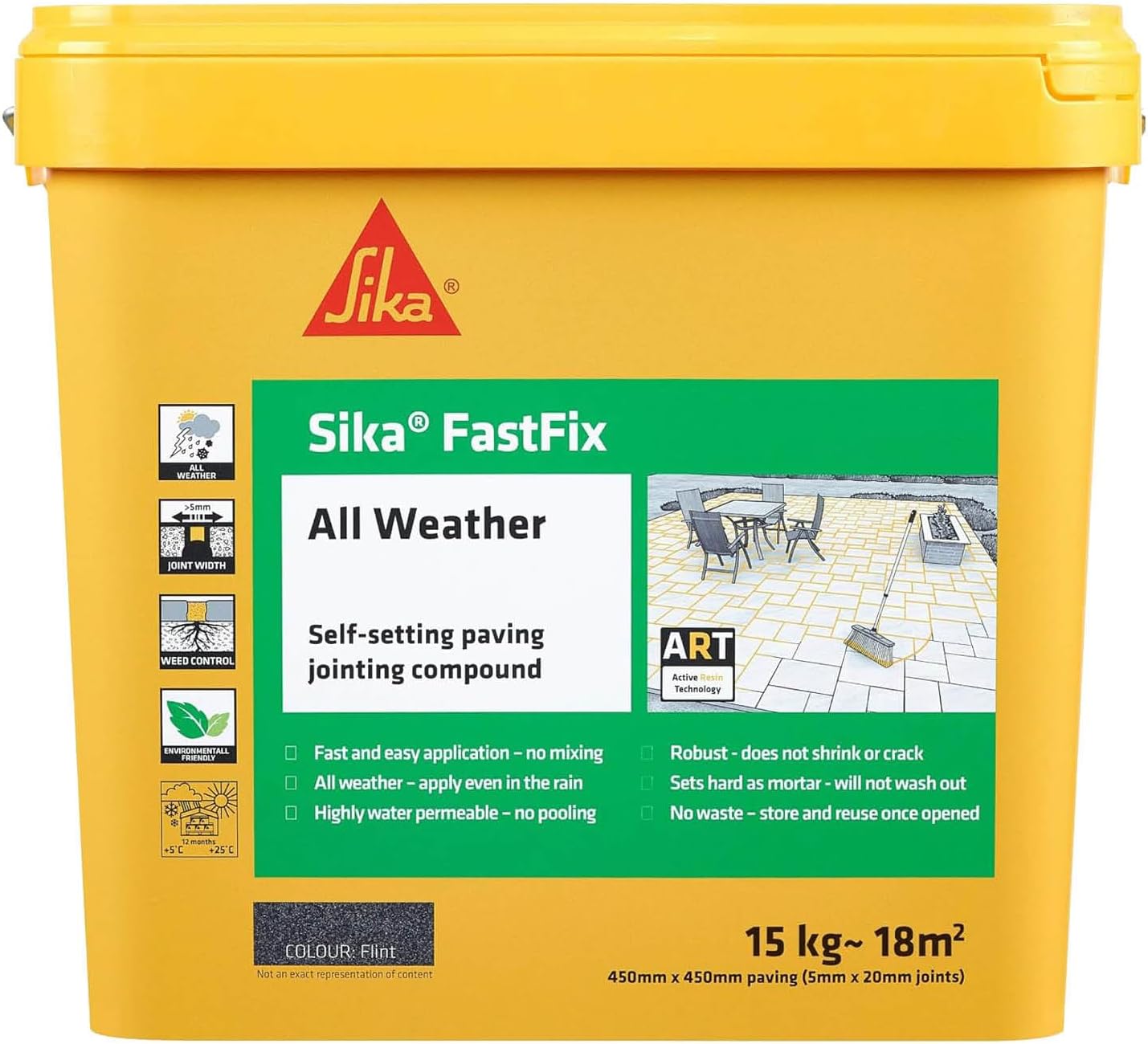 Sika – FastFix All Weather Self-Setting Paving Jointing Compound – Ready To Use – No Mixing Required – Flint – 15kg – 18 sq. m