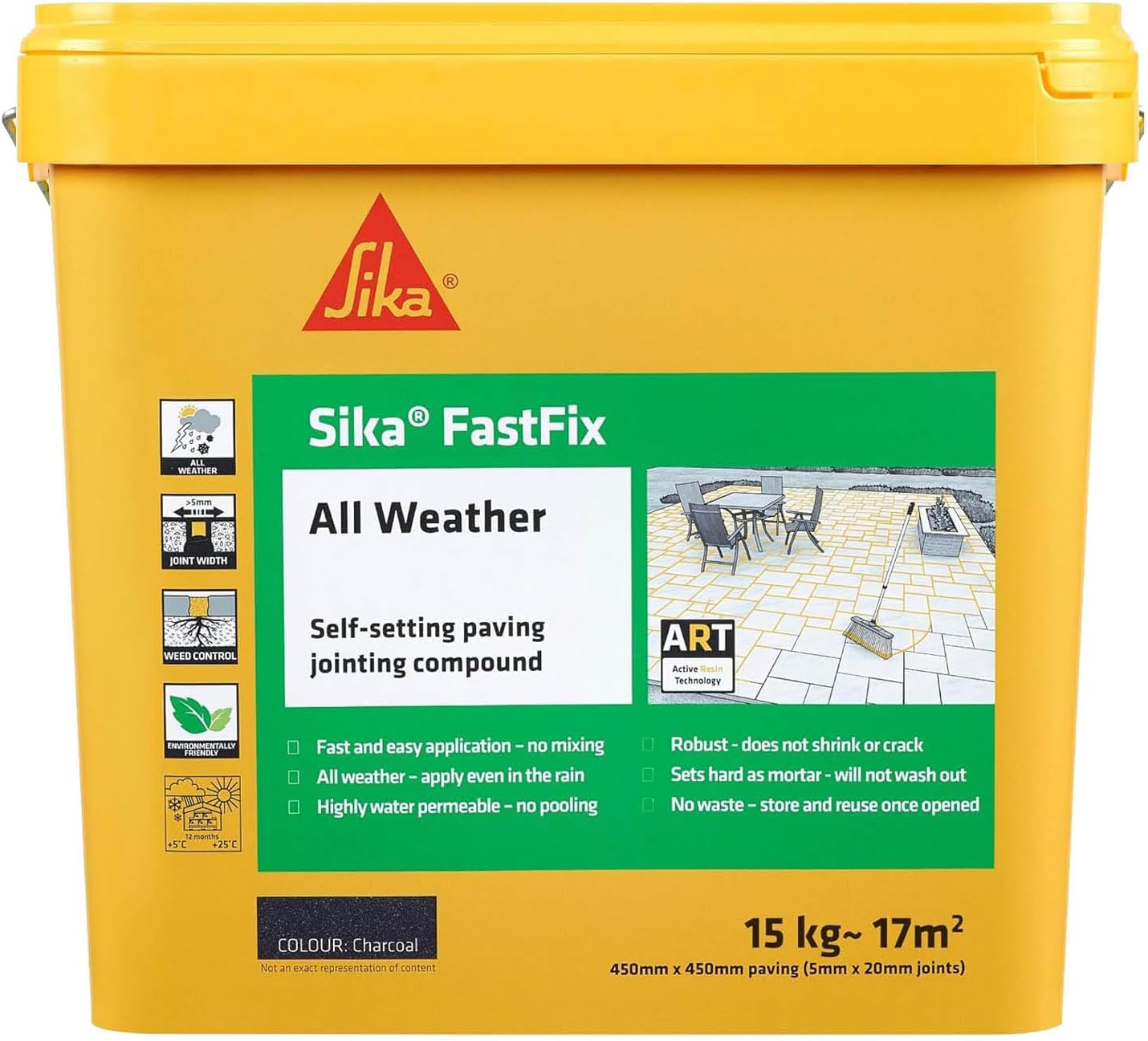 Sika FastFix All Weather Self-Setting Paving Jointing Compound – Ready To Use – No Mixing Required - Charcoal – 15kg – 17 sq. m