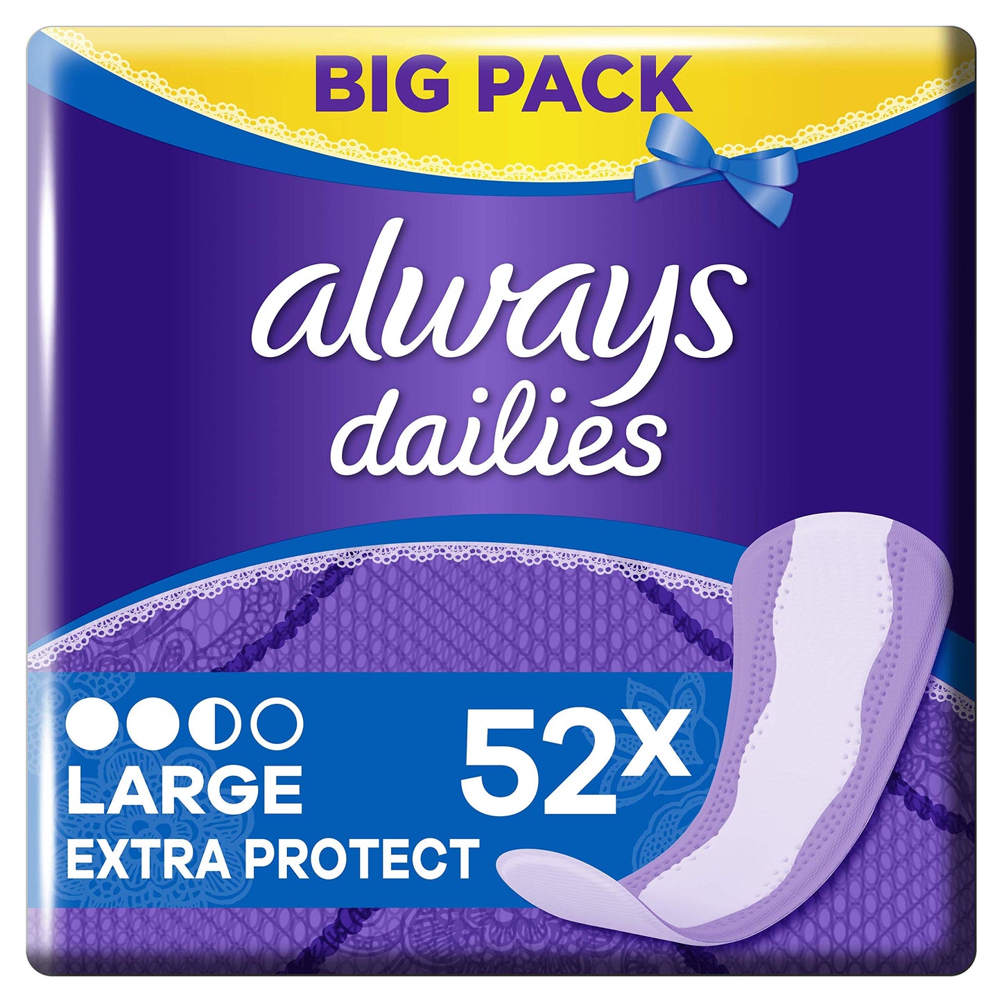 Always Dailies Extra Protect Panty Liners Large x 52, Breathable, Flexible And Comfortable with Absorbent Core
