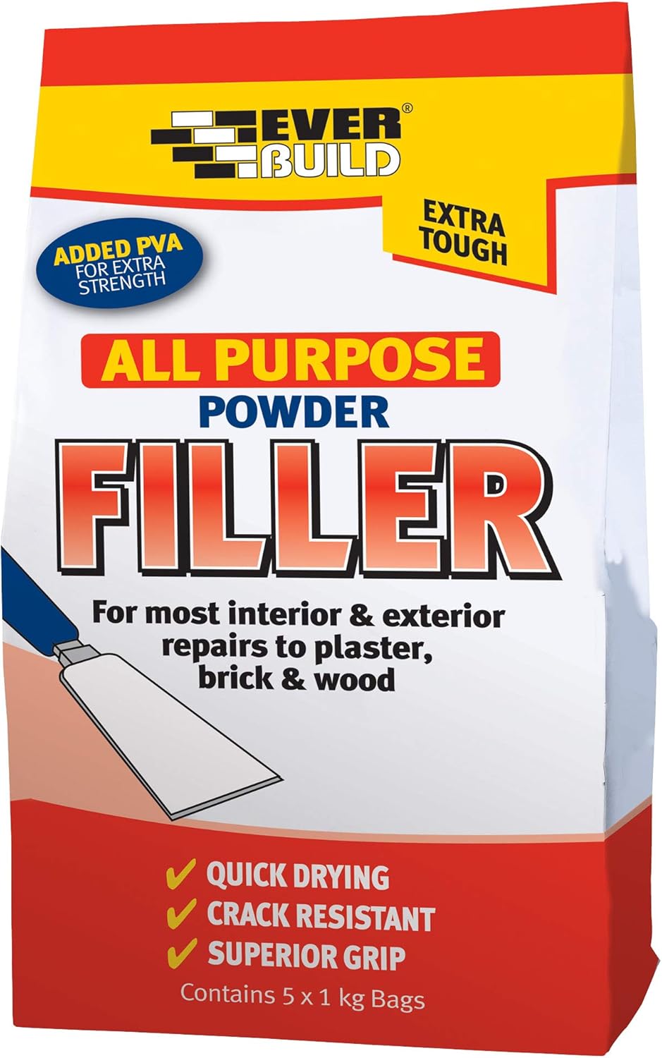 Everbuild All Purpose Powder Filler – Suitable for Interior and Exterior Use – Quick Drying – White – 5kg