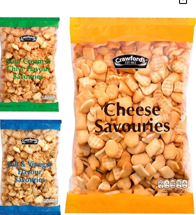 Crawfords Savouries Bundle Cheese 300g Salt & Vinegar 250g Sour Cream & Chive 250g Bags, 3 Piece Set