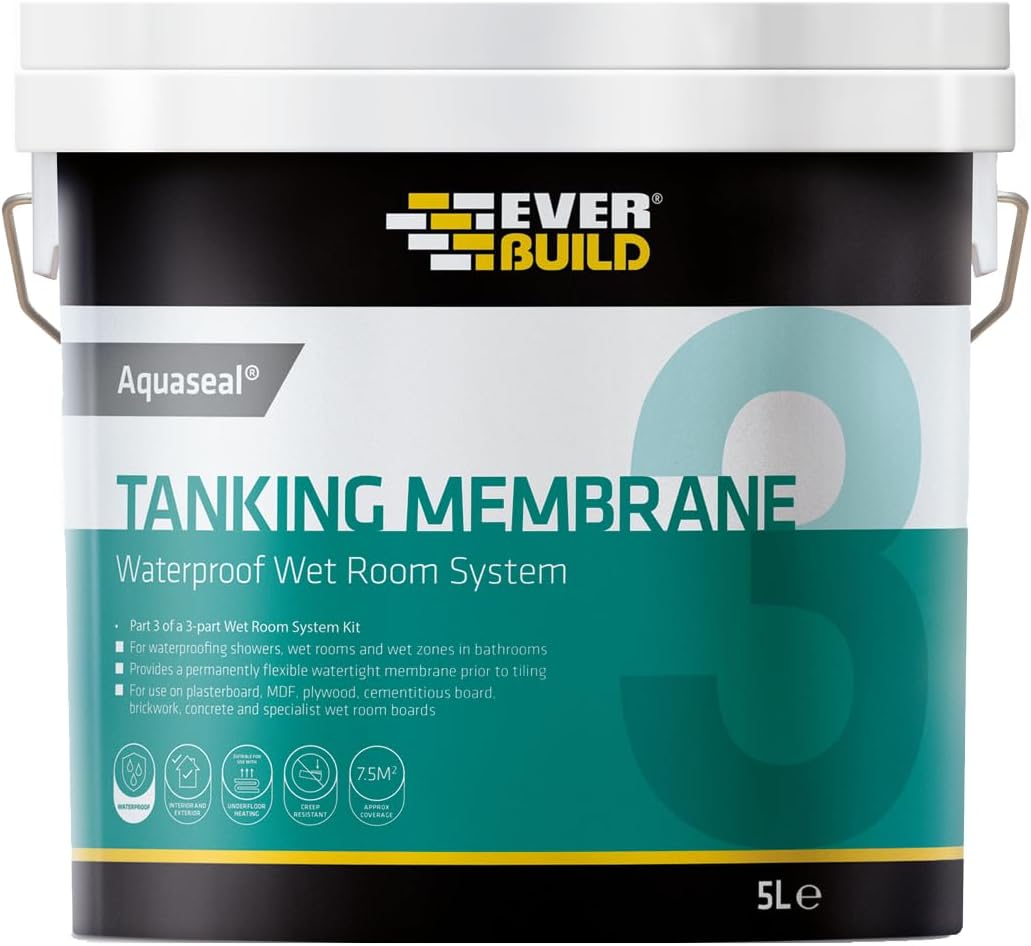 Everbuild Aquaseal Waterproof Tanking Membrane – Flexible – Waterproof – Easy To Apply – Internal And External – Blue – 5 Litre