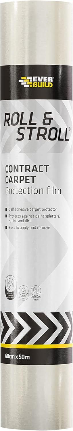 Everbuild Roll and Stroll Contract Carpet Protector, Self Adhesive Carpet Protector, Clear, 600 mm x 100 m