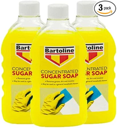 3 pcs flask sugar soap concentrate Bartoline mew 500ml removes grease, dirt & nicotine. May be used as a general household cleaner.