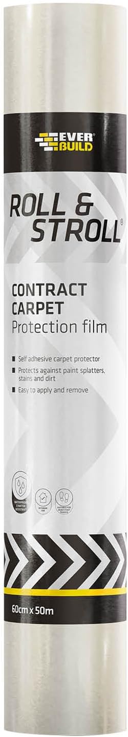 Everbuild Roll and Stroll Contract Carpet Protector – Self-Adhesive – Easy To Roll – Totally Waterproof – Clear – 600mm x 50m Roll