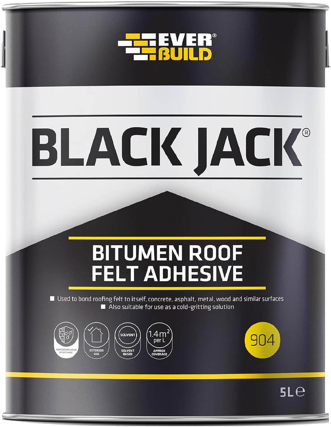 Everbuild Black Jack 904 Roof Felt Adhesive – High Strength – Black – 5 Litre