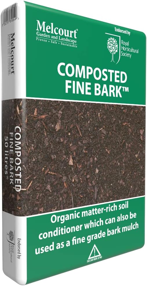 50 litre bag of RHS endorsed Melcourt composted fine bark - ideal for improving your soil