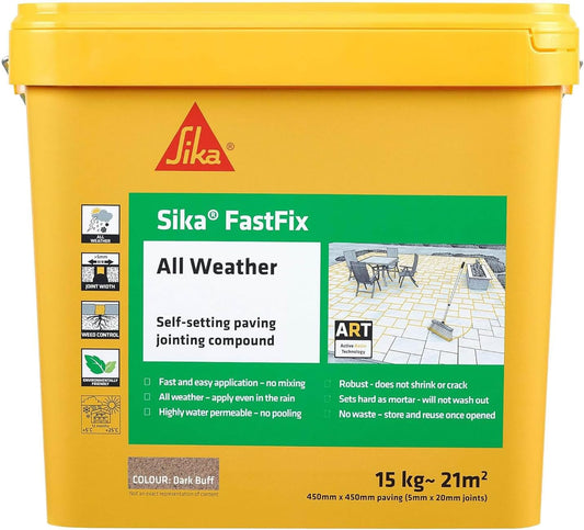 Sika – FastFix All Weather Self-Setting Paving Jointing Compound – Ready To Use – No Mixing Required – Dark Buff – 15kg – 21 sq. m