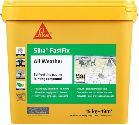 Sika – FastFix All Weather Self-Setting Paving Jointing Compound – Ready To Use – No Mixing Required – Stone – 15kg – 19 sq. m