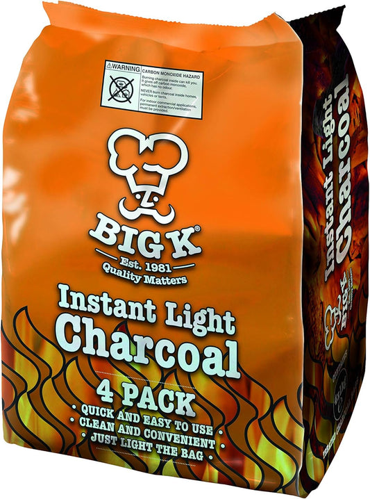 Big K Instant Light Lumpwood Charcoal, 4x1kg Bags Instant BBQ Charcoal