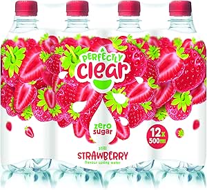Perfectly Clear Strawberry Flavoured Water Multipack - Sugar free Strawberry Flavoured Bottled water - 12 x 500ml bottles