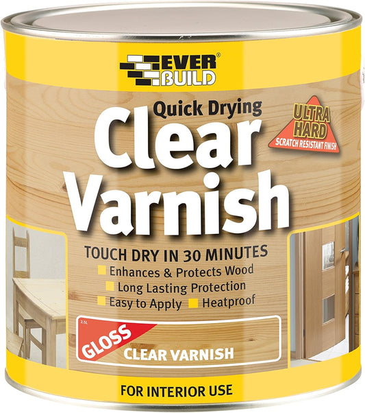 Everbuild Quick Drying Clear Varnish, Gloss Finish, 2.5 Litre