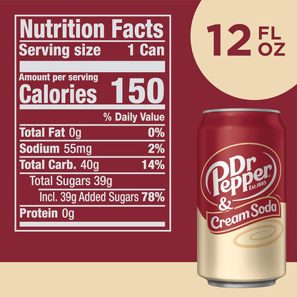Dr Pepper Drink Can 355ml Pack , Cream Soda, 4260 Millilitre, (Pack of 12)