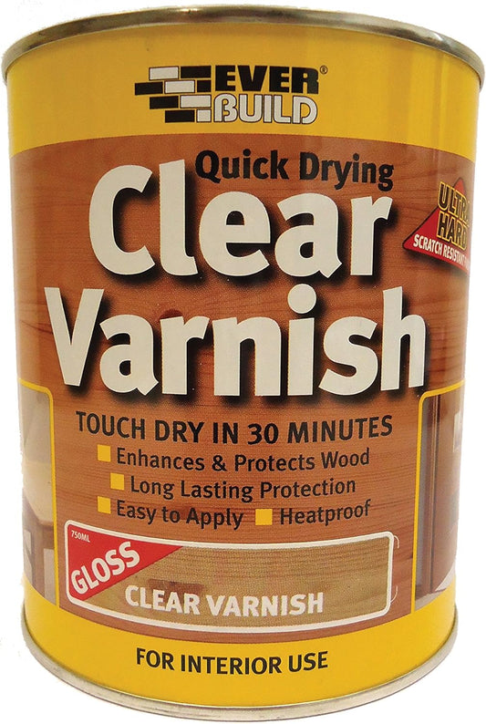 Everbuild – Quick Drying Clear Varnish – Indoor use – Ideal for interior wood – Scratch-resistant – Gloss Finish – 750ml