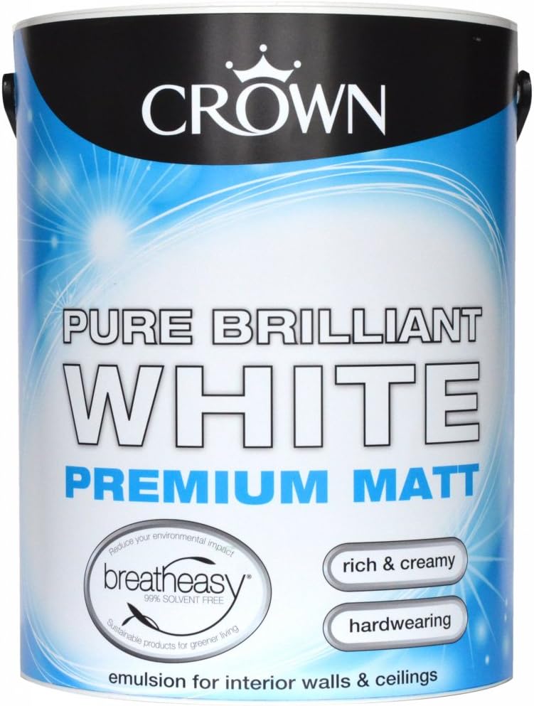 CROWN CWN5022862 Breatheasy Pure Brilliant Matt Emulsion PB White 5L, Acrylic